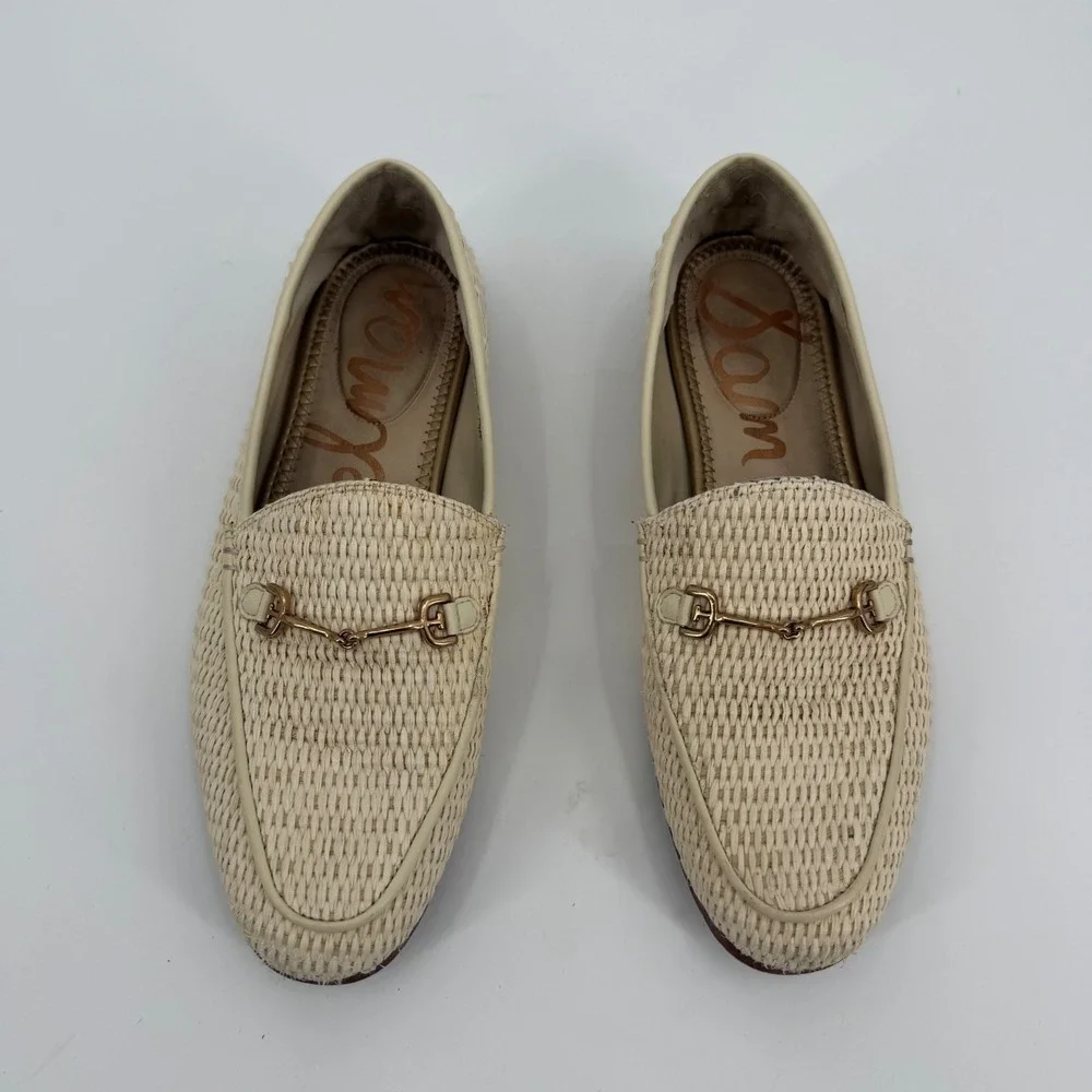 Sam Edelman Loraine Woven Horsebit Loafers Cream Raffia Flat Shoes 7M 903842